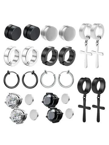 Crystal Strong Magnetic Ear Stud Clip Earrings for Men and Women Punk Round Zircon Magnet Earrings Non Piercing Jewelry