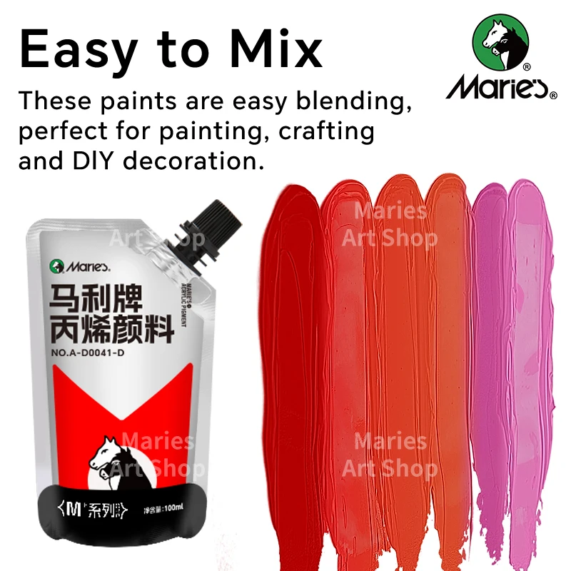 Marie's 5pcs 100ml/3.38oz Red Colors Acrylic Paint Set for Models,Craft,DIY,Rock,Glass,Painting,Canvas,Eggs for Adults, Artists