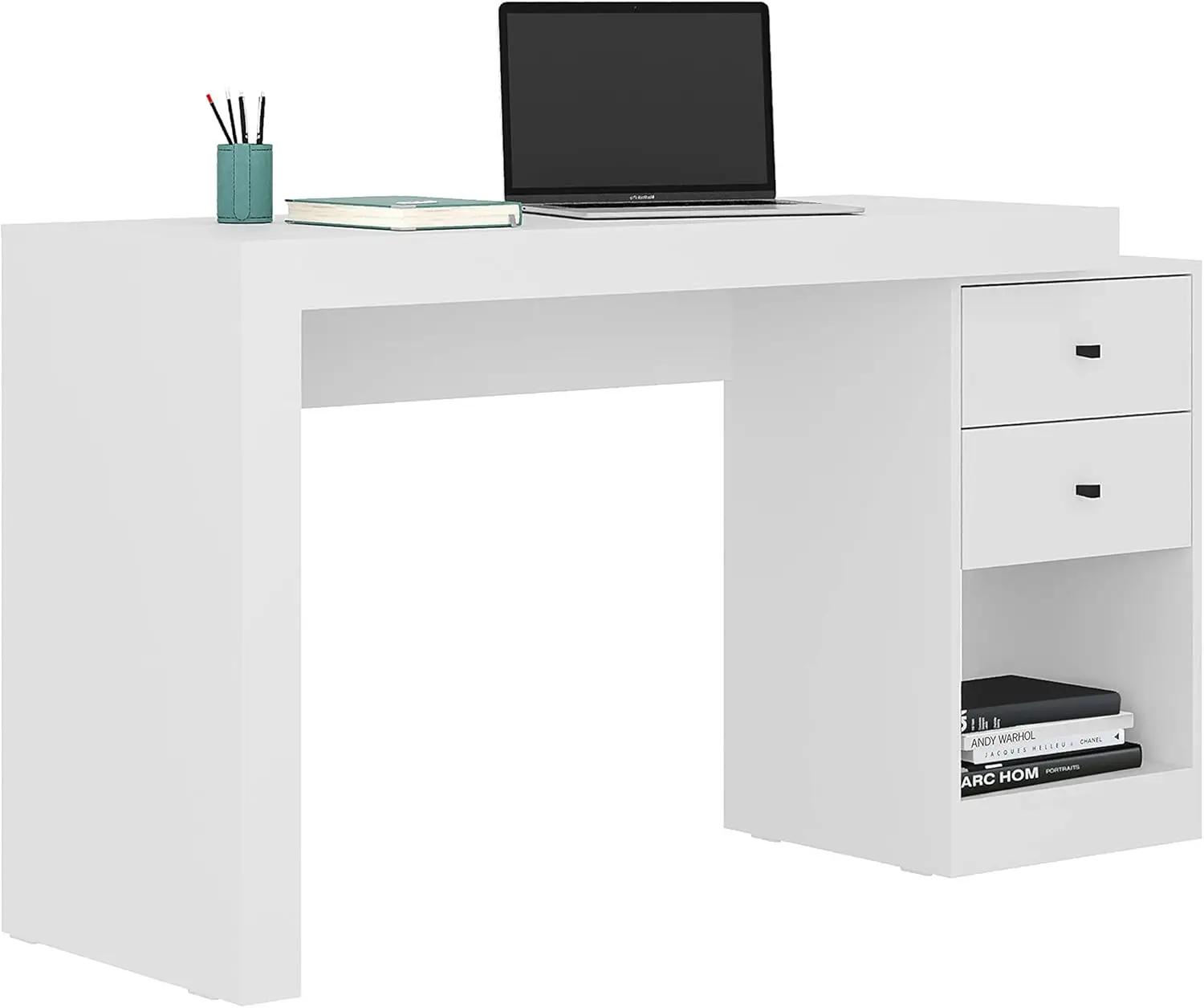 

Expandable Desk with Storage Drawers & Open Shelf - Expands from 47 Inch to 57 Inch - White Computer Desk with Printer