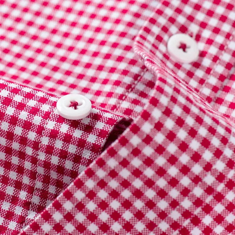 Men Spring Autumn Plaid Striped Oxford Shirts Long Sleeve Check Shirt Chest Pocket Work Casual Standard-fit 100% Cotton