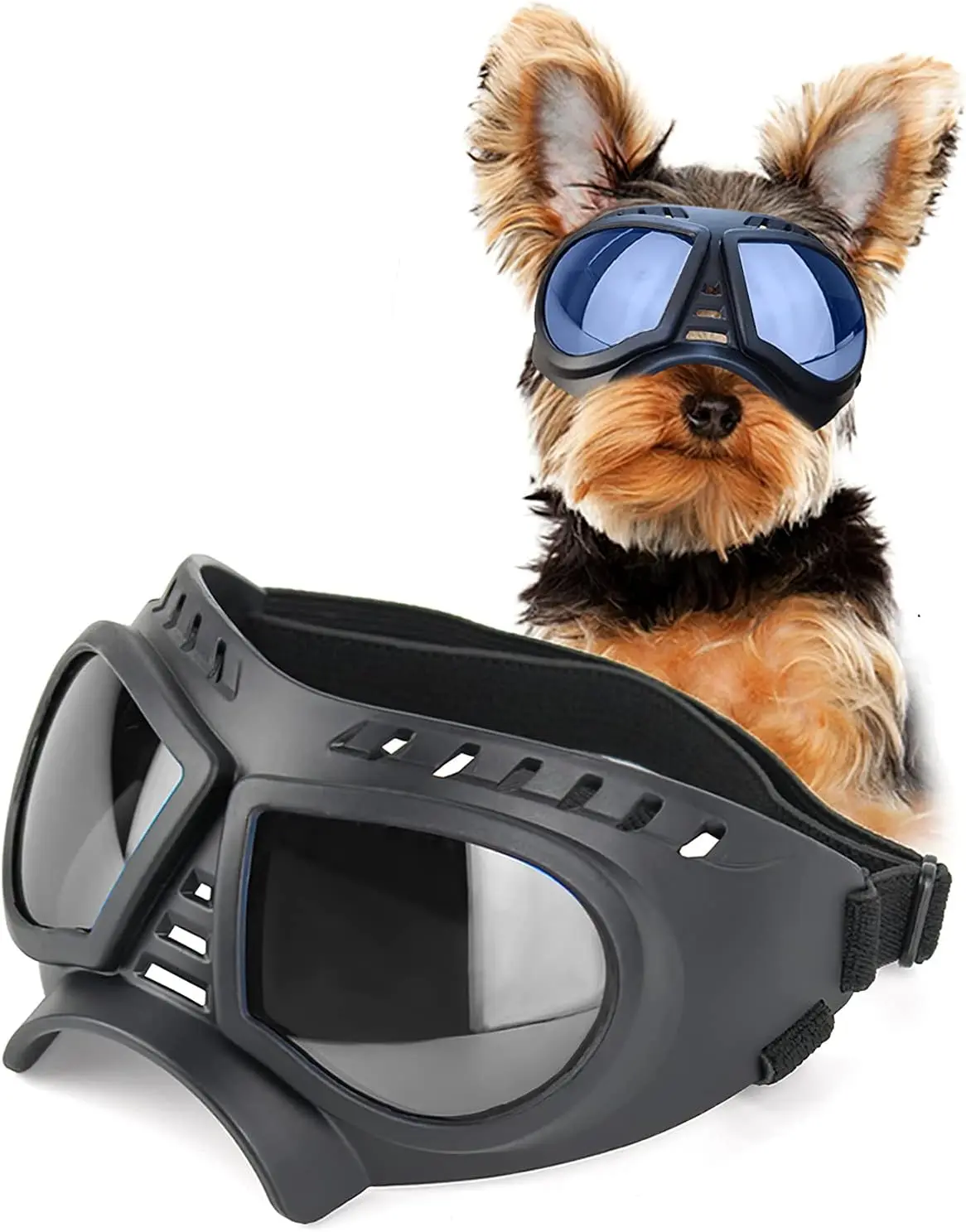 Dog Sunglasses for Small Breed Dog Goggles Dog UV Windproof Snowproof for Long Snout Dogs Mask with Soft Frame Adjustable Straps