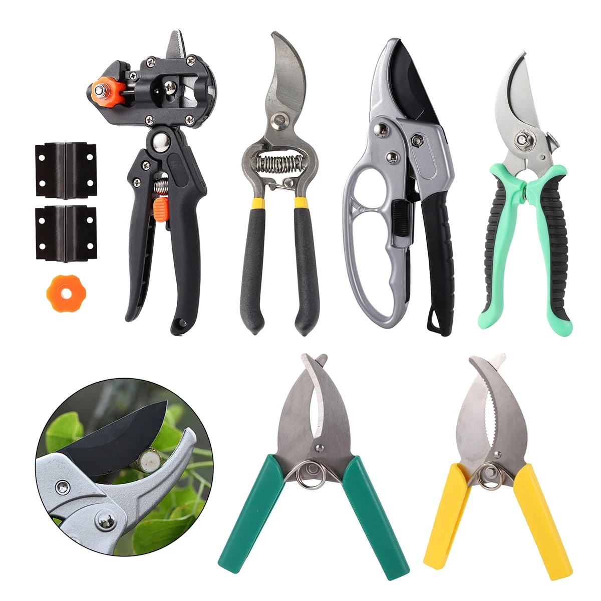 6 Types Gardening Pruning Shears Greenhouse Orchard Plant Flower Fruit Tree Branch Pruning Scissors Garden Grafting Pliers 1 set