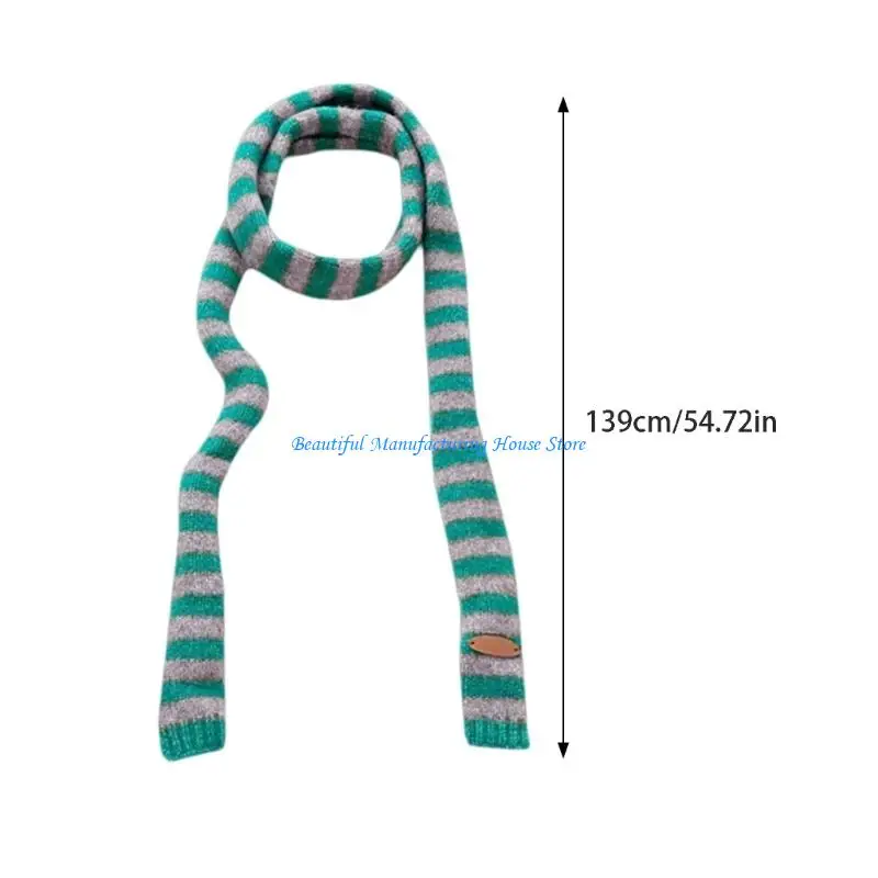 E56A Knit Long Choker Striped Scarf for Women Harajuku for Jeans or Dresses
