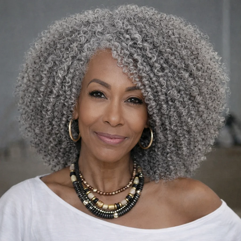 

Парик Soul Lady Salt&Pepper Jerry Curly Bob из натуральных человеческих волос, кудрявый, с HD-кружевной застежкой 5x5, без клея, серебристо-серый, для женщин старше 50 лет