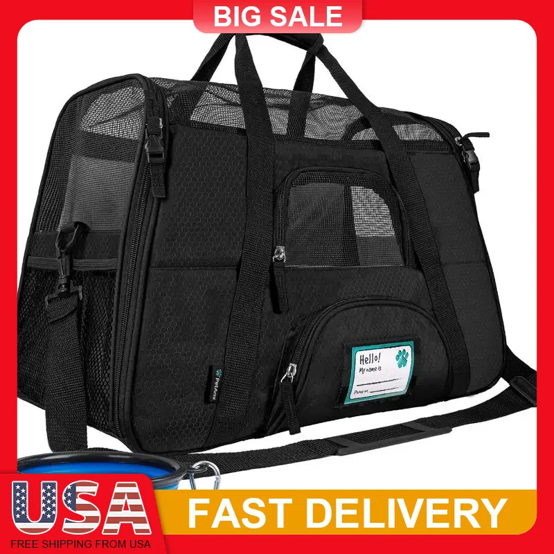 

Airline Approved Pet Carrier Soft Sided Travel Bag for Cats Dogs Ventilated Comfortable 600D Polyester