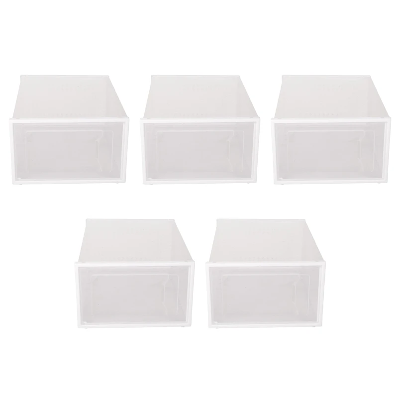 5 PCS Storage Box Drawer-Type Plastic Shoe Rack Transparent Shoe Cabinet Online Celebrity Shoe White