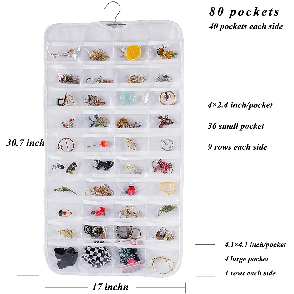 80 Pocket Hanging Jewelry Organizer Double Sides PVC Earring Storage Holder Jewelry Display Packaging Bag  Wedding Gift Pouches