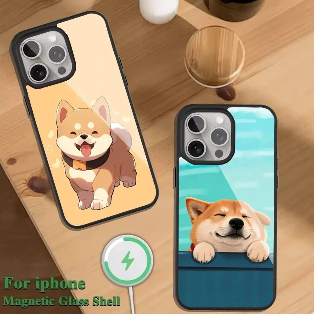 

Shiba Inu cute Anime Phone Case For Magnetic Wireless Charge Cover For iphone 16 15 14 13 12 11 Pro Max Plus Coque