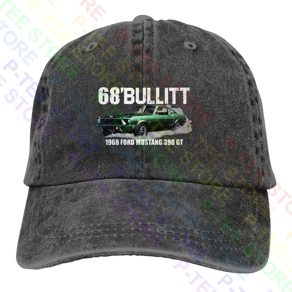 1968 Bullitt Steve Mcqueenmustang Washed Denim Baseball Cap Trucker Hats Rare High Quality