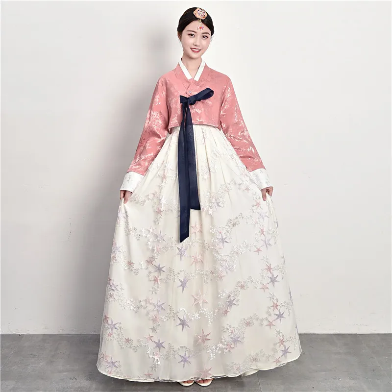 

Traditional Korean Clothing Multicolor National Hanbok Dress Ancient Palace Robe Elegant Princess Emboridery Wedding Party Dress