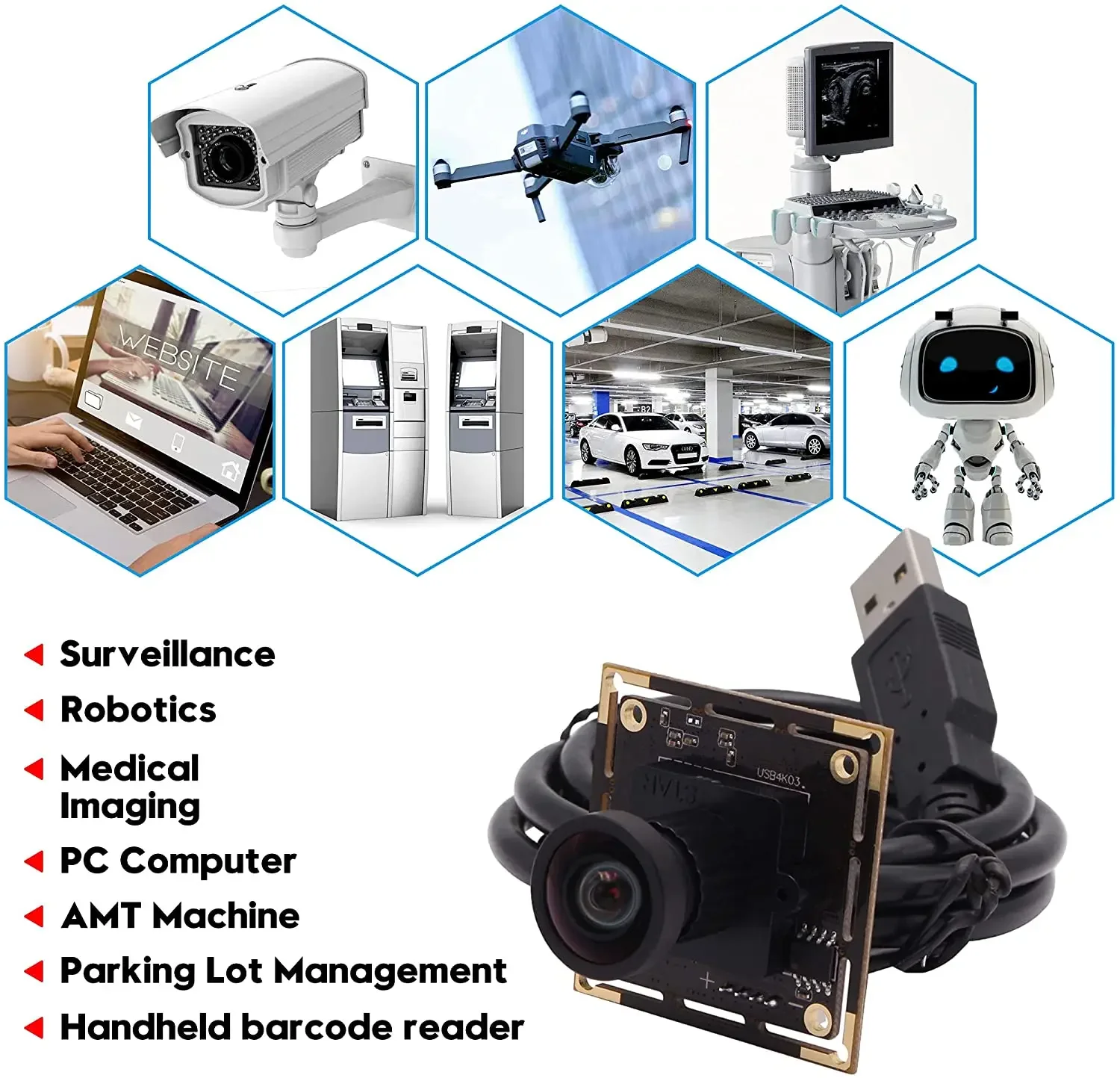 Módulo de câmera USB grande angular ELP 4K 2160P 30fps CMOS IMX415 USB Webcam com 110 graus sem lente de distorção para segurança doméstica