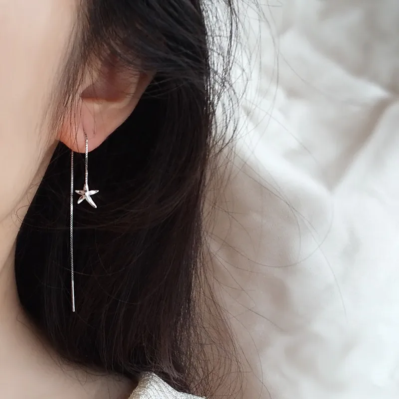 Elegant Long Chain Tassel Starfish Dangle Threader Earrings for Women Girl