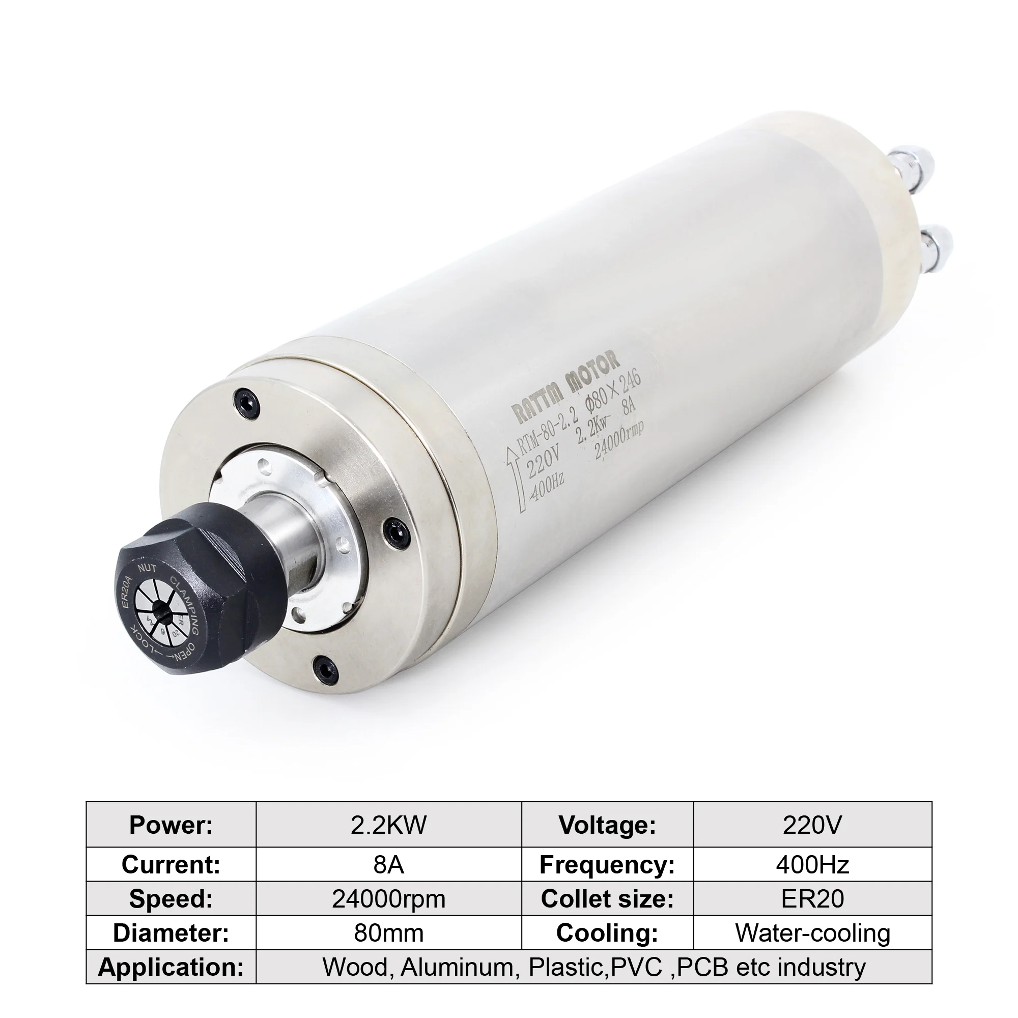 【EU Stock】Waterproof Water Cooled CNC spindle motor Kit 2.2KW ER20 400HZ 24000RPM 220V 110V 80*246mm for CNC Milling Machine