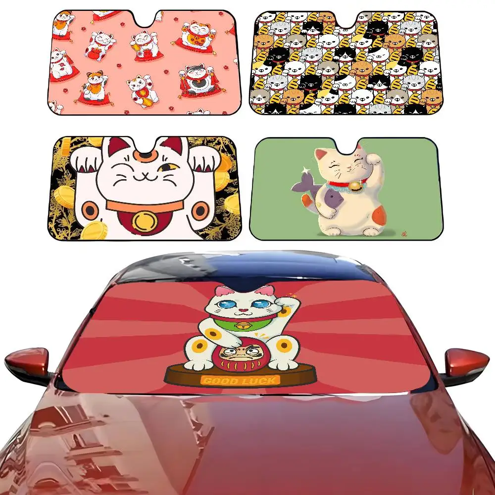 

Милый мультфильм Maneki-neko, забавный автомобильный солнцезащитный козырек, лобовое стекло, защита от ультрафиолета, передний солнцезащитный козырек для салона автомобиля