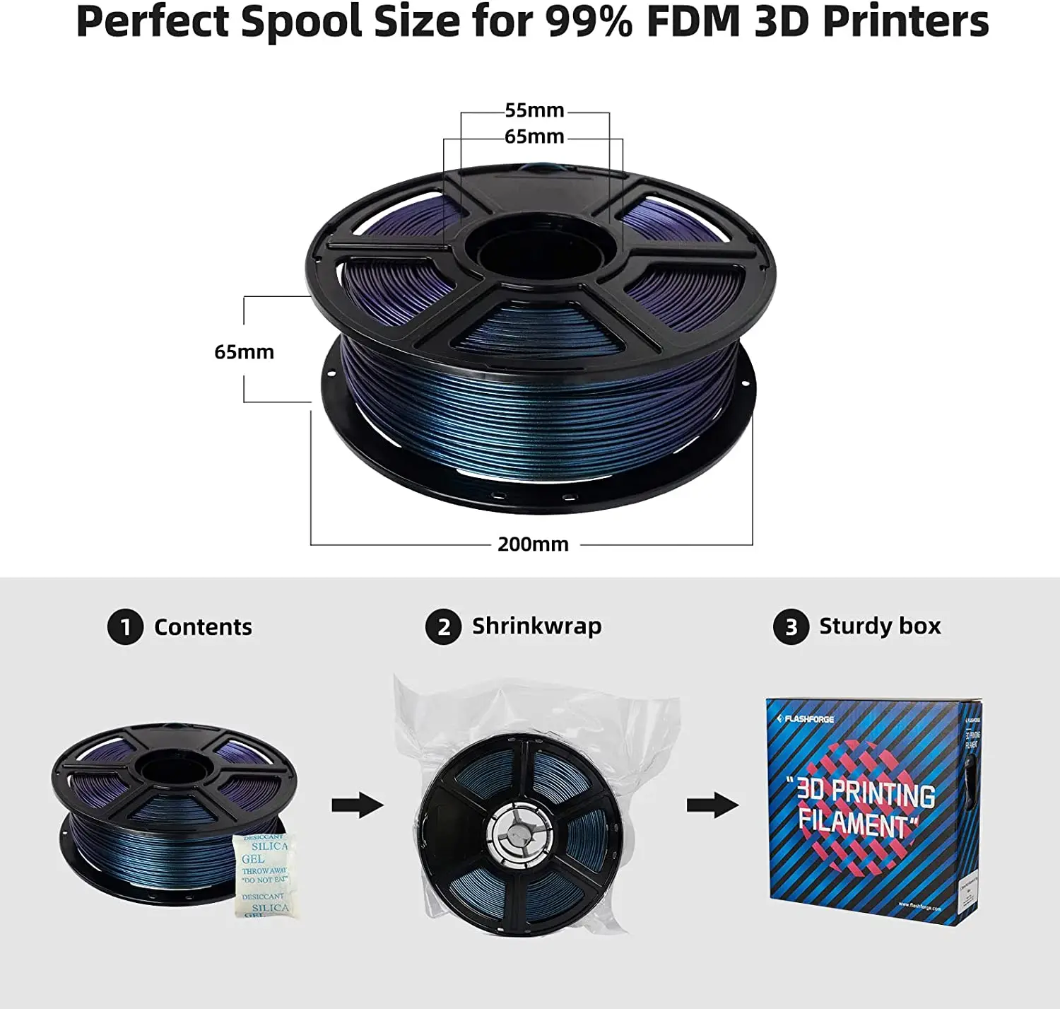 Flashforge PLA Pro Color Changing Filament 1.75mm 1KG Multicolor PLA For 3D Printing Printer Pen Burnt Titanium / Nebula Purple