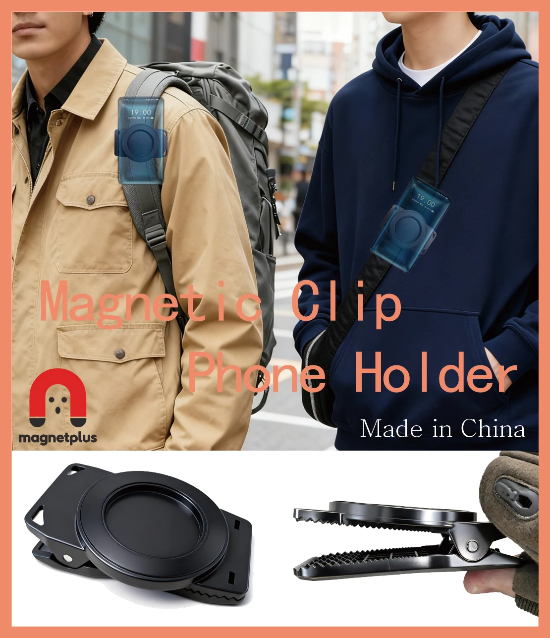 Free Hands Magnetic Belt Clip Holder Mobile Phone Holder Backpack Clip Metal Hook Spring Rope For Magsafe iPhone Accessories