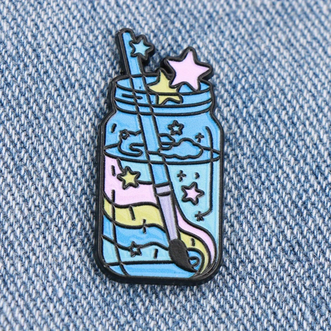 Whimsical Mason Jar Enamel Pin – Starry Night & Magical Design, Zinc Alloy Brooch for Backpacks