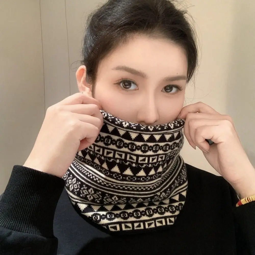 New Ethnic Style Winter Face Mask Ear-hanging Windproof Neckband Knitted Sunscreen Veil Cycling