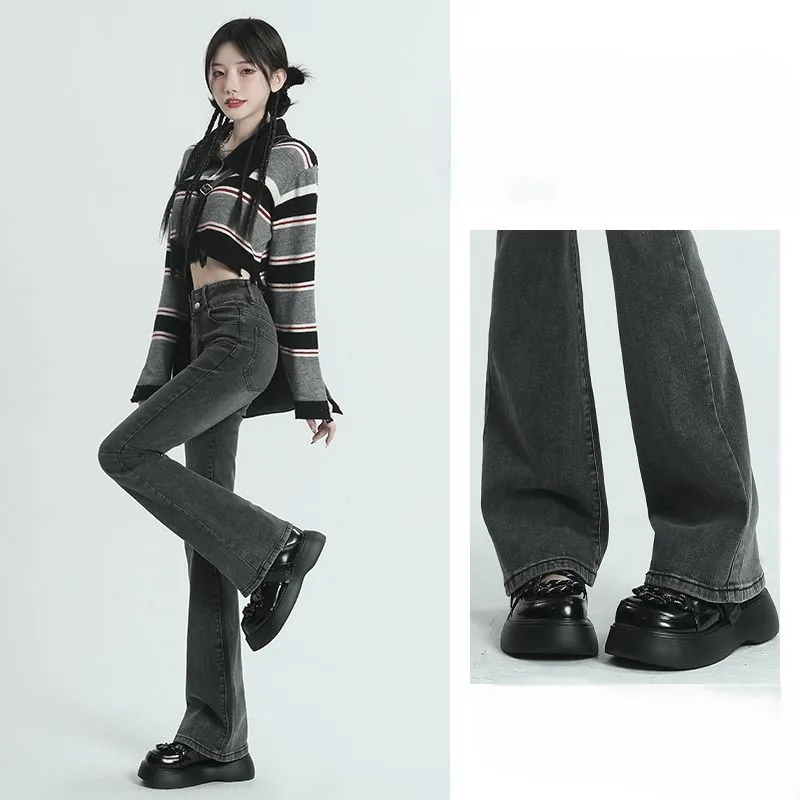 

Женские джинсы Bootcut 2000-х годов с узором Y2K, уличная одежда, специальная джинсовая одежда, брюки с нитками, брюки, художественный силуэт, темная одежда, французский GF