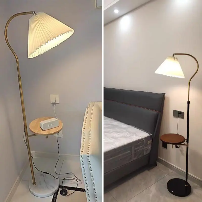 Nordic światła podłogowe Led Design stojak lampa Sofa do salonu oprawa sypialnia dekoracja nocna oświetlenie domu tkanina abażur złoty