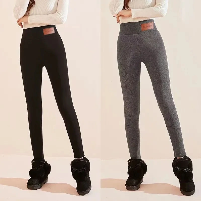 Grey Black Warm Pants Women Winter Skinny Thick Velvet Casual Wool Fleece Trousers Lambskin Cashmere Pants For Women Leggings Ne