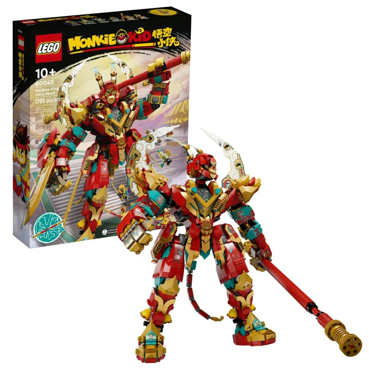 LEGO ®   Monkie Kid ™   Monkey King Ultra Mech 80045, 6 LEGO ®   Minifiguras con Armas y Accesorios, Kit de Construcción (1629 Piezas)