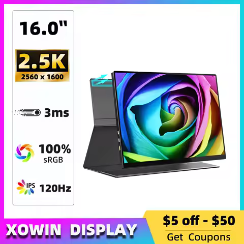 2.5K Portable Monitor 16" 120Hz 100%sRGB Screen 2560x1600 Travel Office Game Display For PC Switch Laptop Phone Xbox PS4/5