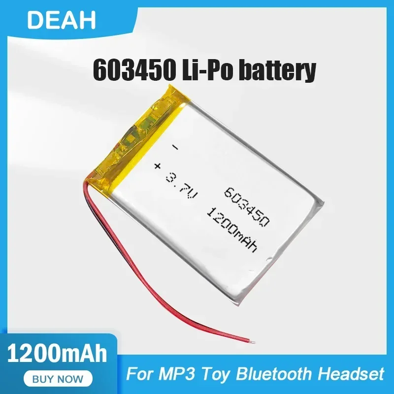 1-2PCS 603450 1200mAh 3.7V Li-Polymer Rechargeable Battery For GPS Navigator Bluetooth Speaker LED Light Walkie Talkie Massager