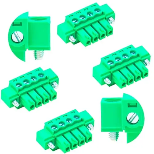 

10 PCS 3.81mm 4 Pin Phoenix Type Connector Green PCB Screw Plug Terminal Block 4 Pole with Screwable Flanges