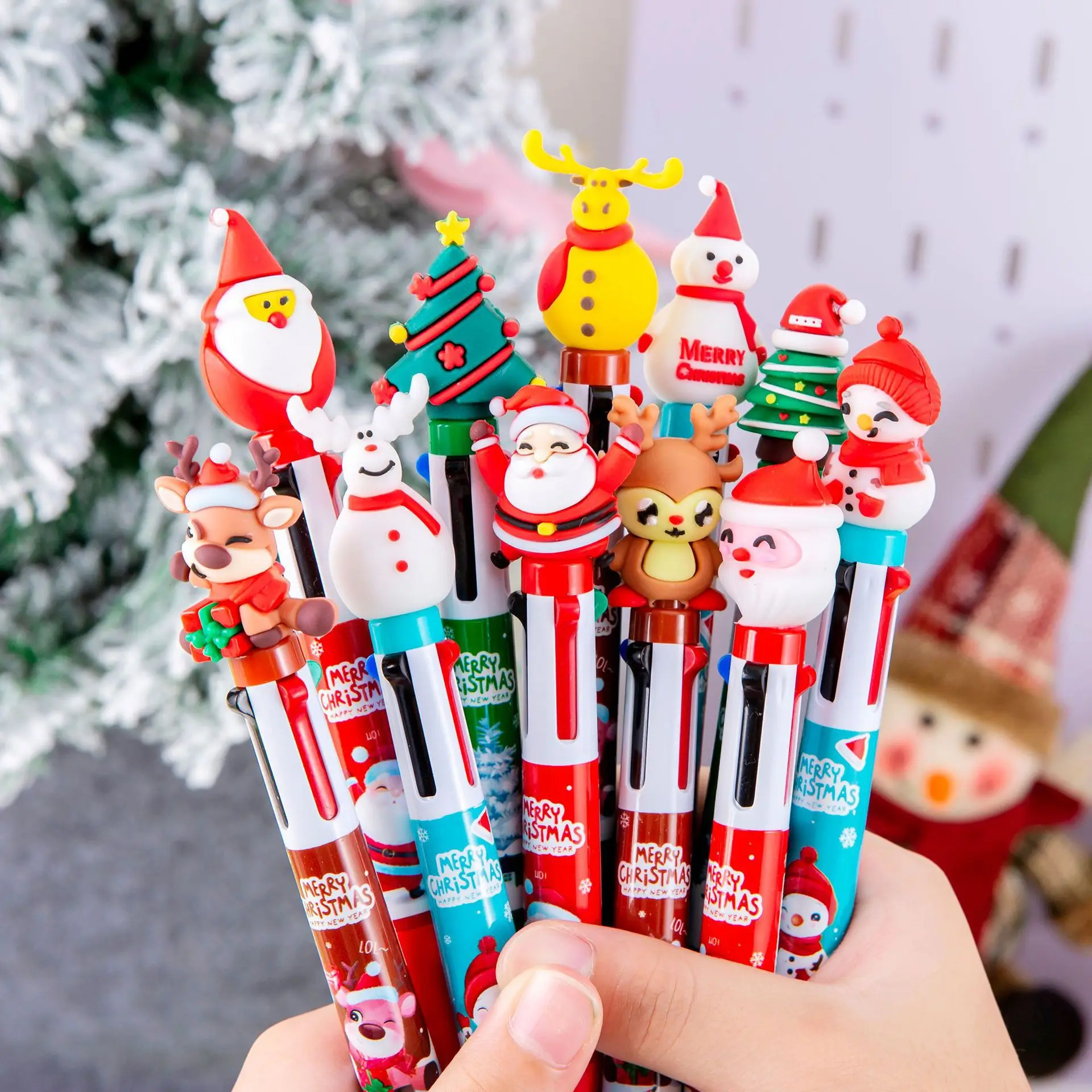 30Pcs/Lot Cute Kawaii Cartoon Christmas 4Color Ballpoint Pen Christmas Multicolor Graffiti Pens School Office Stationery Gifts