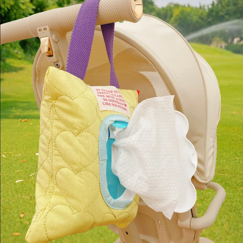 Cartoon Macaron Color Car Mounted Tissue Box Portable Waterproof Suction Wet Tissue Bag Cute Baby Stroller Tissue Hanging Bag