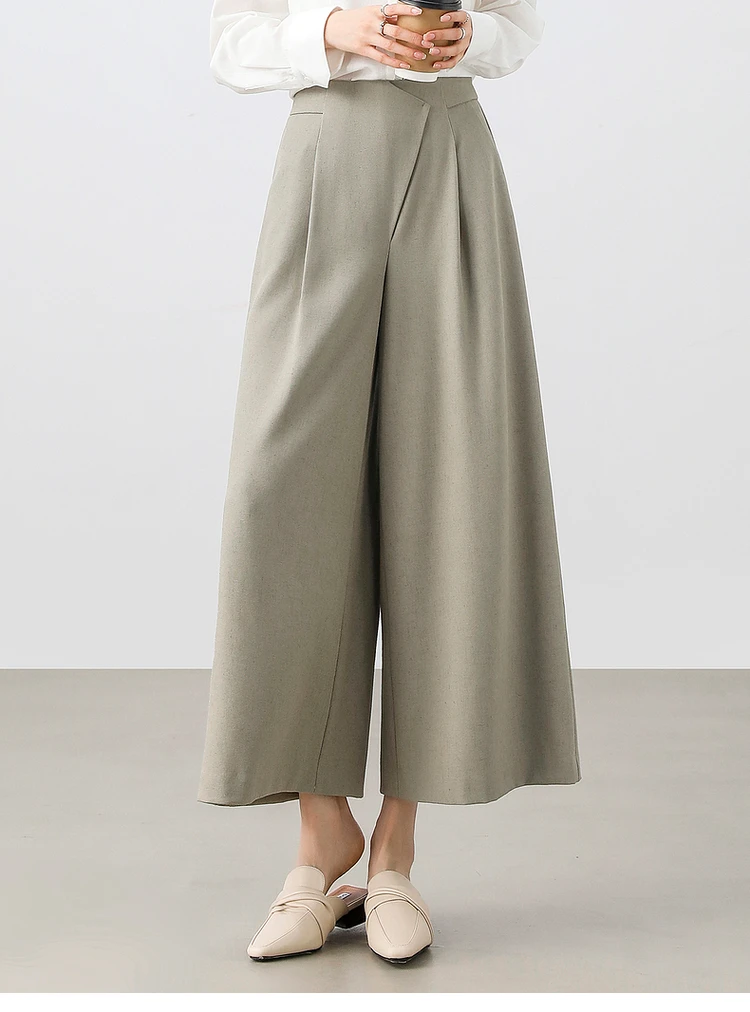 

SENTUBILA Wide Leg Pants Women Linen Blend 2025 Autumn Korean Style Casual A-Line High-Waist Ankle Length Trousers 151K54738