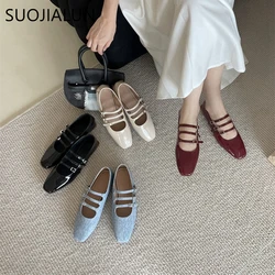 SUOJIALUN New Brand Women Flat Shoes Fashion Round Toe Shallow Ladies Elegant Mary Jane Shoes Soft Flat Dress Ballerinas Shoes