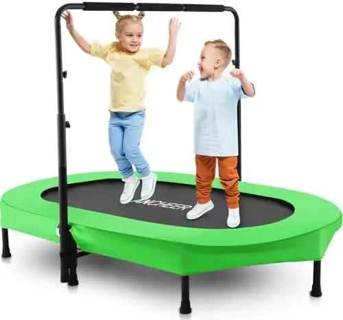 Foldable Trampoline, Mini Rebounder Trampoline with Adjustable Handle, Exercise Trampoline for Indoor/Garden/Workout Cardio, Par