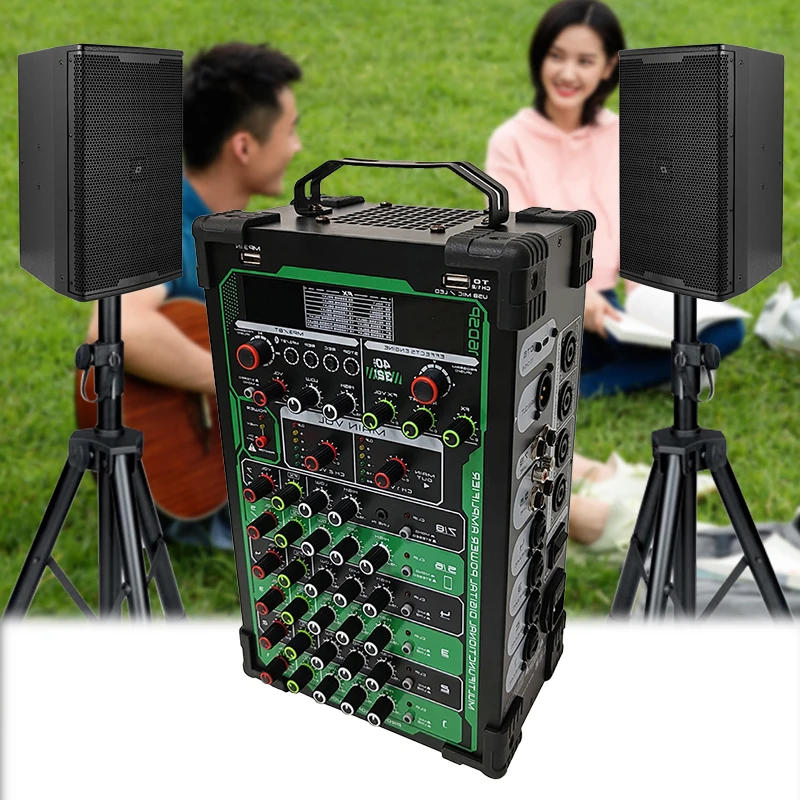 Portable Mobile 8 Channel Mixing Outdoor Indoor Live Performance Amplifier Mixer Sound System Audio Console Mixer