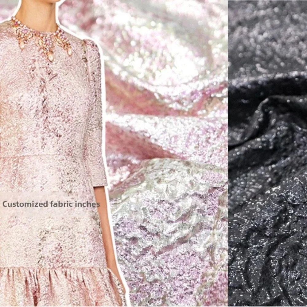 

Gold Line Yarn-dyed Jacquard Fabric Thin Dress Suit Jacket Clothing European Brand Fashion Design Sew Wholesale Cloth By Meter