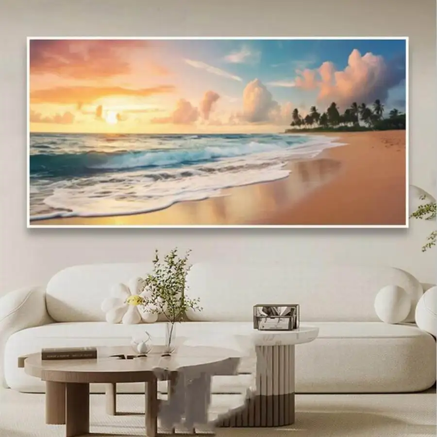 Fullcang Diy Diamond Painting Large Sea Scenery Jewelry Cross Stitch Kit Full Mosaic Embroidery Landscape Picture Size 200x100cm