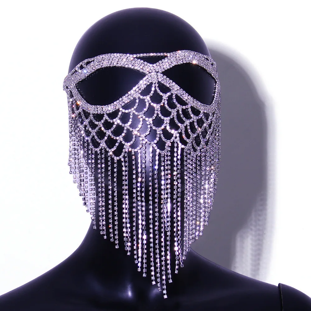 Mysterieus Kristal Franje Masker Voor Gezicht Sieraden Bling Sluier Dans Maskerade Masker Strass Luxe Voor Vrouwen Performance Party