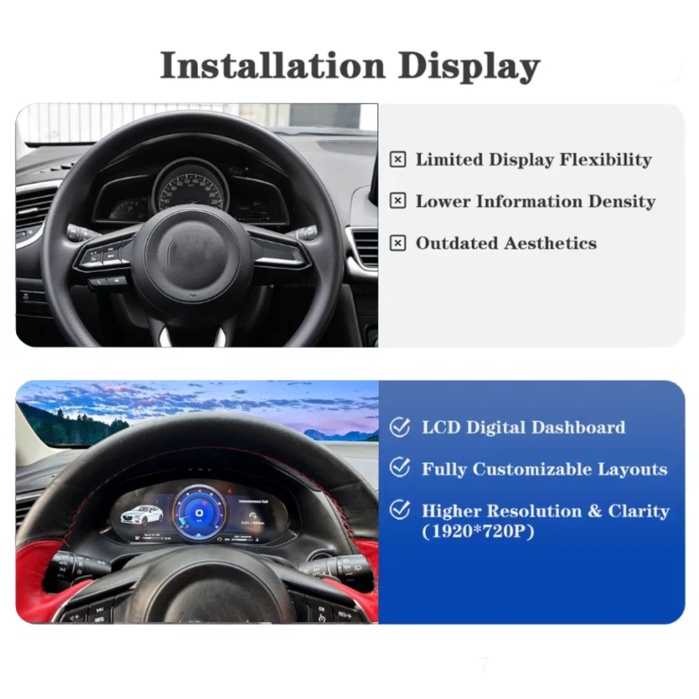 12.3 Inch For Mazda 3 Axela  2014-2019 Car Digital Cluster LCD Dashboard Instrument Panel Carpaly Virtual Cockpit
