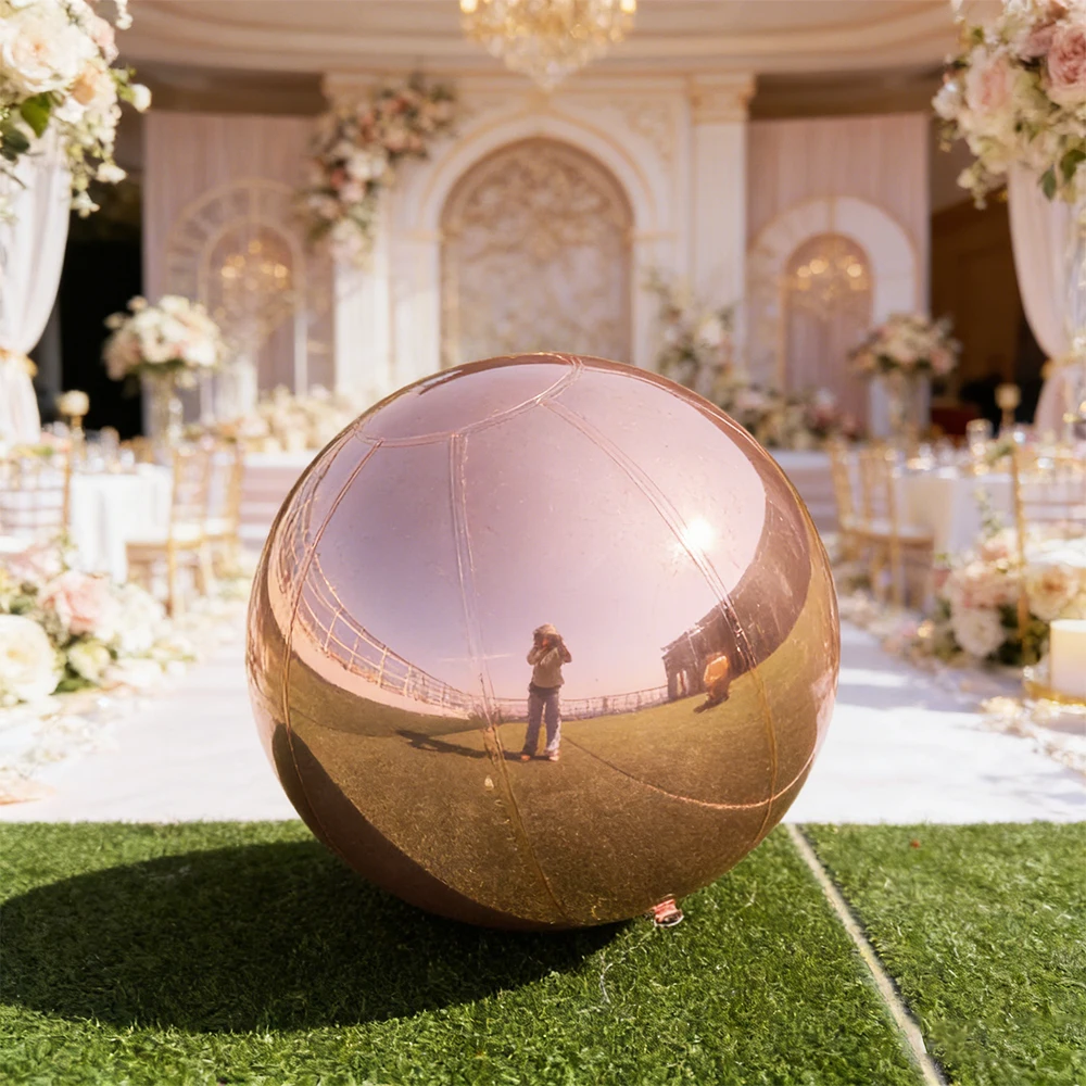 Rose Gold Inflatable Mirror Ball, Reusable Big Shiny Balloon, Giant Decor for Birthday Party, Wedding, Event Decoration