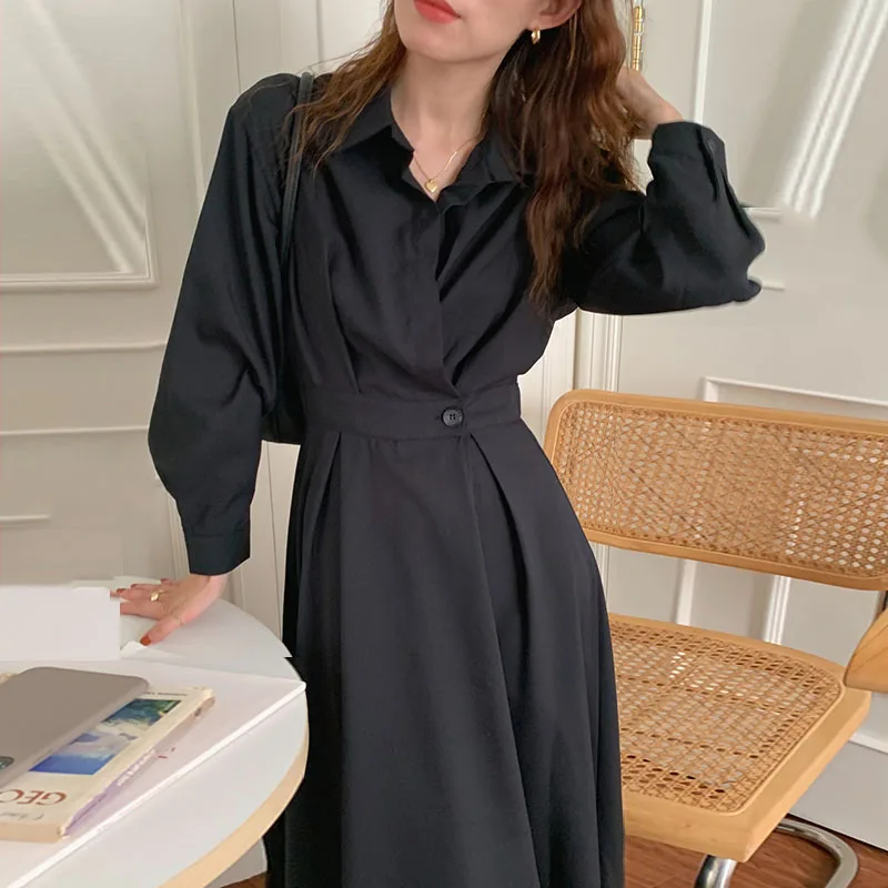 Chique Vintage Hepburn Sle Lang Knielengte Ontwerp met één knop Afslankende Wrap Dr Dames Faion Commute Koreaanse Sle Lange S...