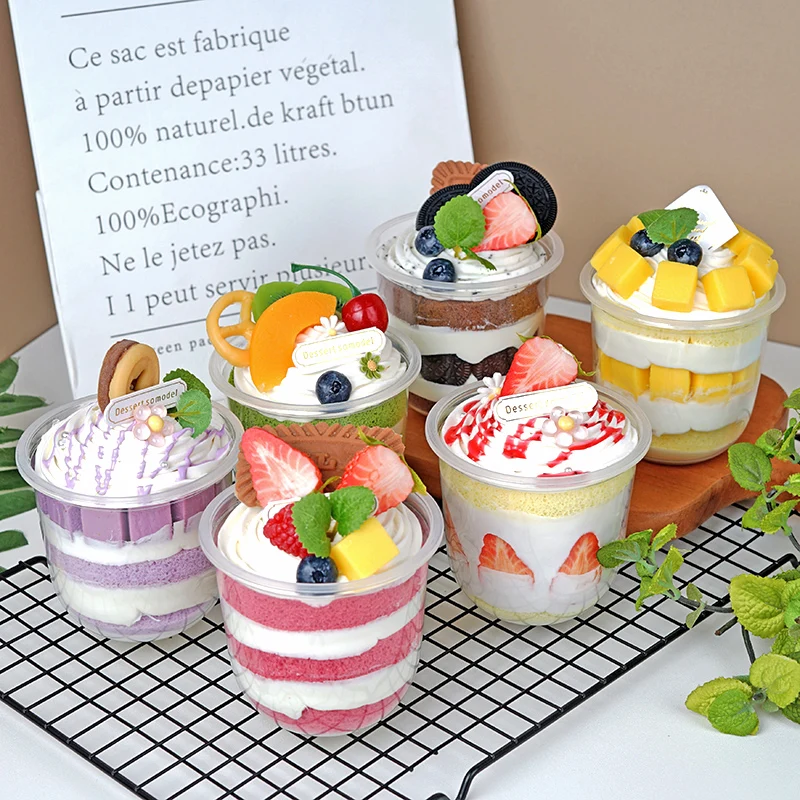 Simulation Fruit Cream Pudding Cake, Fake Mousse Cup Ornaments, Dessert Table, Window Display Model, 6 Pcs, Lot