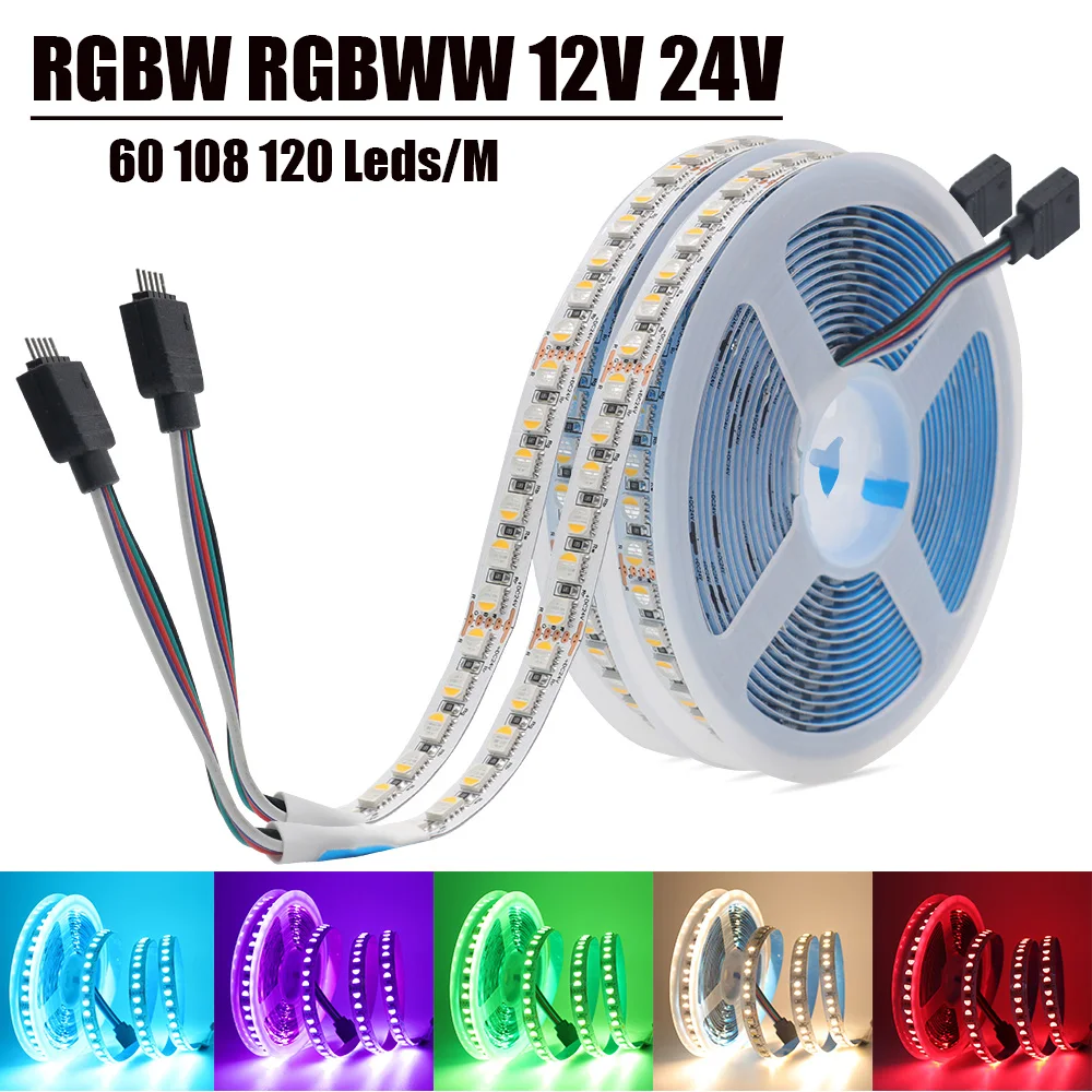 Taśma LED 12V 24V RGBW RGBWW 4 kolory w 1 chipie 60 108 120 diod LED/M Podświetlenie telewizora Dekoracja pokoju Elastyczna taśma wstążkowa Światło