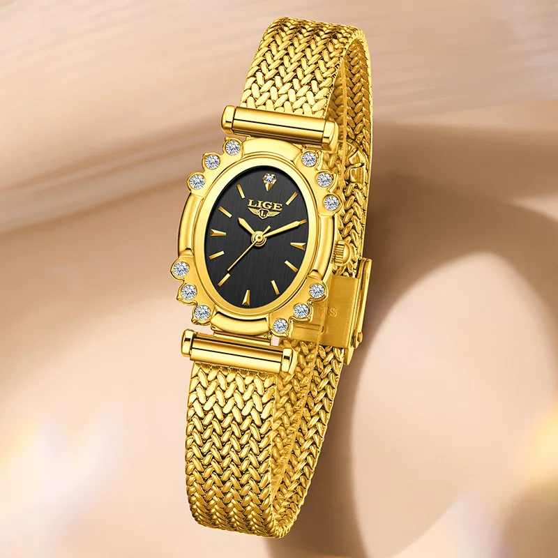 LIGE Gold Watch Women's Watches Top Brand Luxury Waterproof Quartz Watch Women Fashion Elegant Watch Gift For Women Reloj Mujer