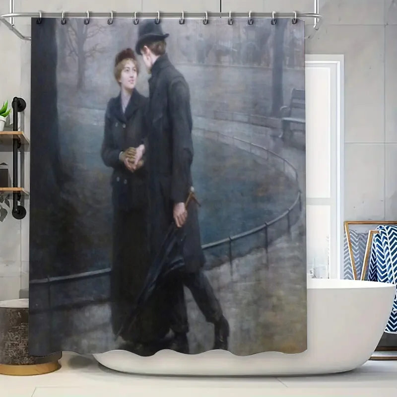 

Vintage Couple Shower Curtain Romantic Art Deco Tapestry Bathroom Decor Parisian Scene Wall Hanging Home Textiles