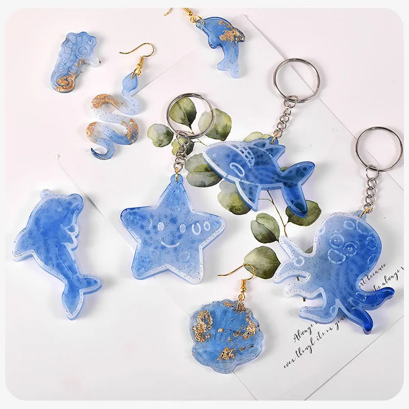 DIY Crystal Animal Jellyfish Shell Earrings Pendant Silicone Mold Cute Sea Animals Molds For Keychain Jewelry Resin Making Craft