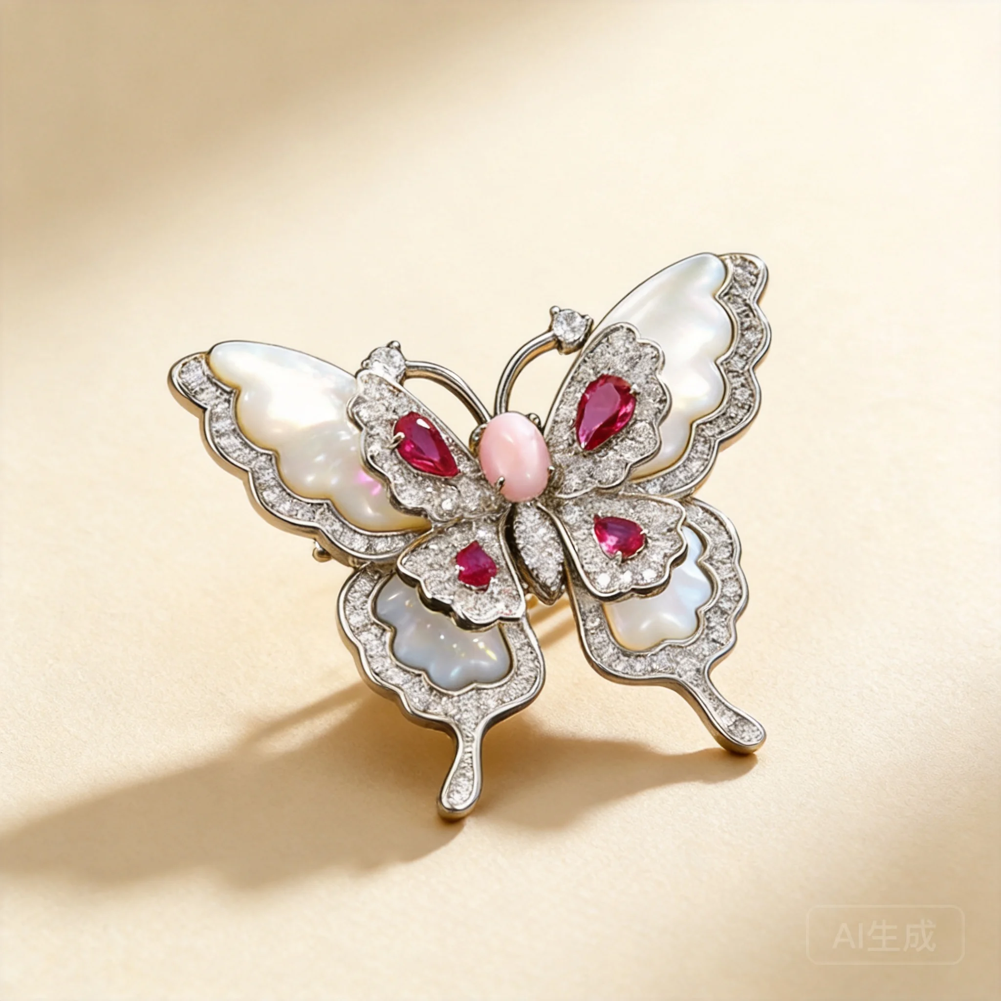Chinese Style Auspicious Mother Of Pearl Butterfly Brooch Shiny Cubic Zirconia Inlaid Elegant Women Anti Slip Garment Pin For