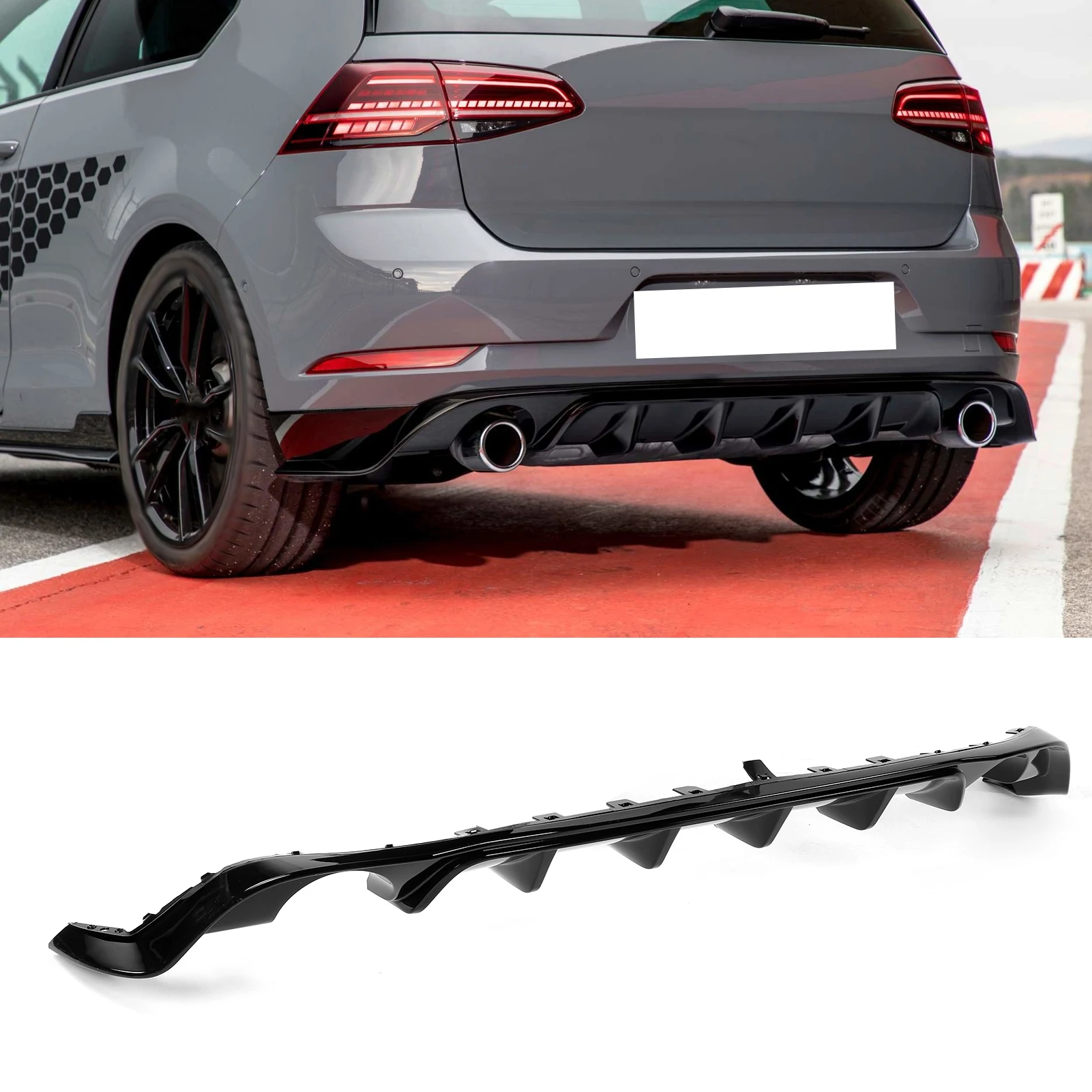 Gloss Black for TCR Rear Bumper Diffuser Valance Kit for Volks MK7.5 Facelift 2017-2020 Rear Spoiler Bumper Diffuser Replacement