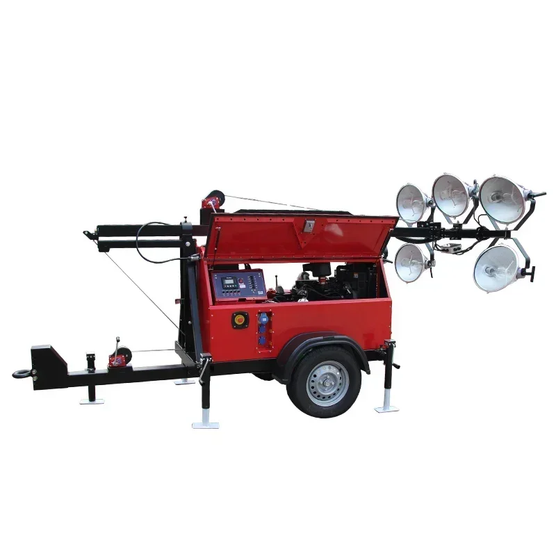 8M Draagbare Handmatige Motor Kubota Verlichting Torens Met 5*1000W Schijnwerper Voor De Bouw