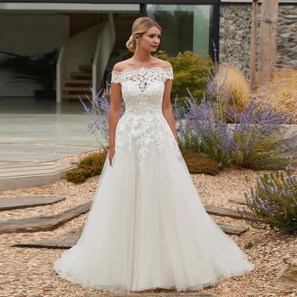 

Elegant Sleeveless Women Wedding Dresses Attractive Tulle A-Line Bridal Gowns Mopping Length Princess Banquet Vestidos De Novias